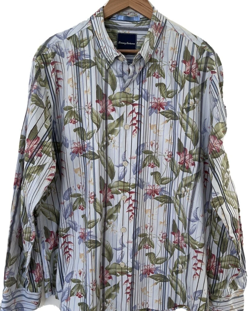 Tommy Bahama Hawaiian Shirt Long Sleeve Size L Floral Pattern