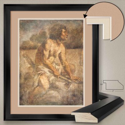 32W''x40H'' JAPETH by JOHN PARRISH - PRIMITIVE MAN DOUBLE MATTE, GLASS and FRAME