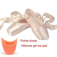 Women Girls Professional Satin Ballet Pointe Shoes  Silicone Gel Toe Pads 2.5-9
