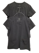 Beyond Scrubs Women's Scrub Top Size Medium Dark Gray Lot Of 2 Pockets Spandex