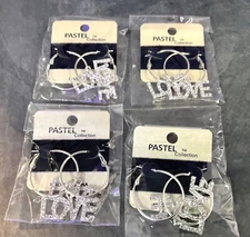 Fashion Jewerly Women Earrings for Pierced Ears Letter Love 4 pcs Silver Tone