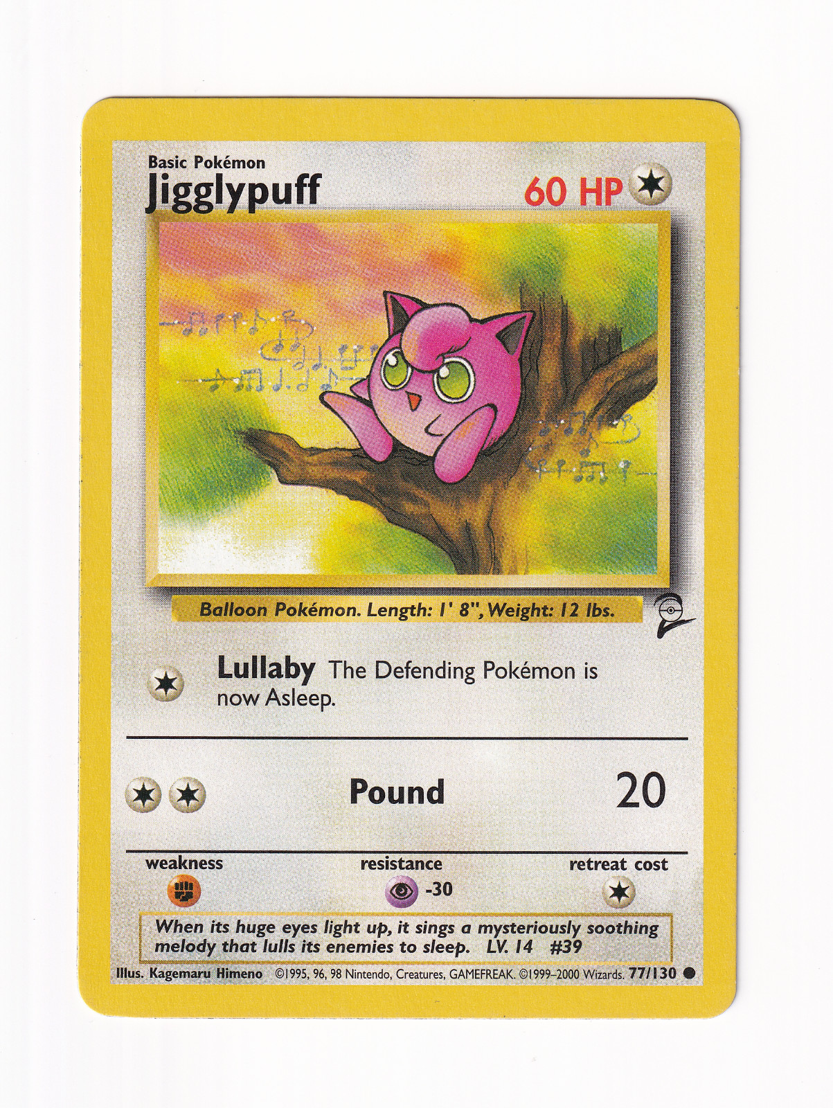 Jigglypuff 77/130 Base Set 2 Common Pokemon Card WOTC Vintage Light Played LP