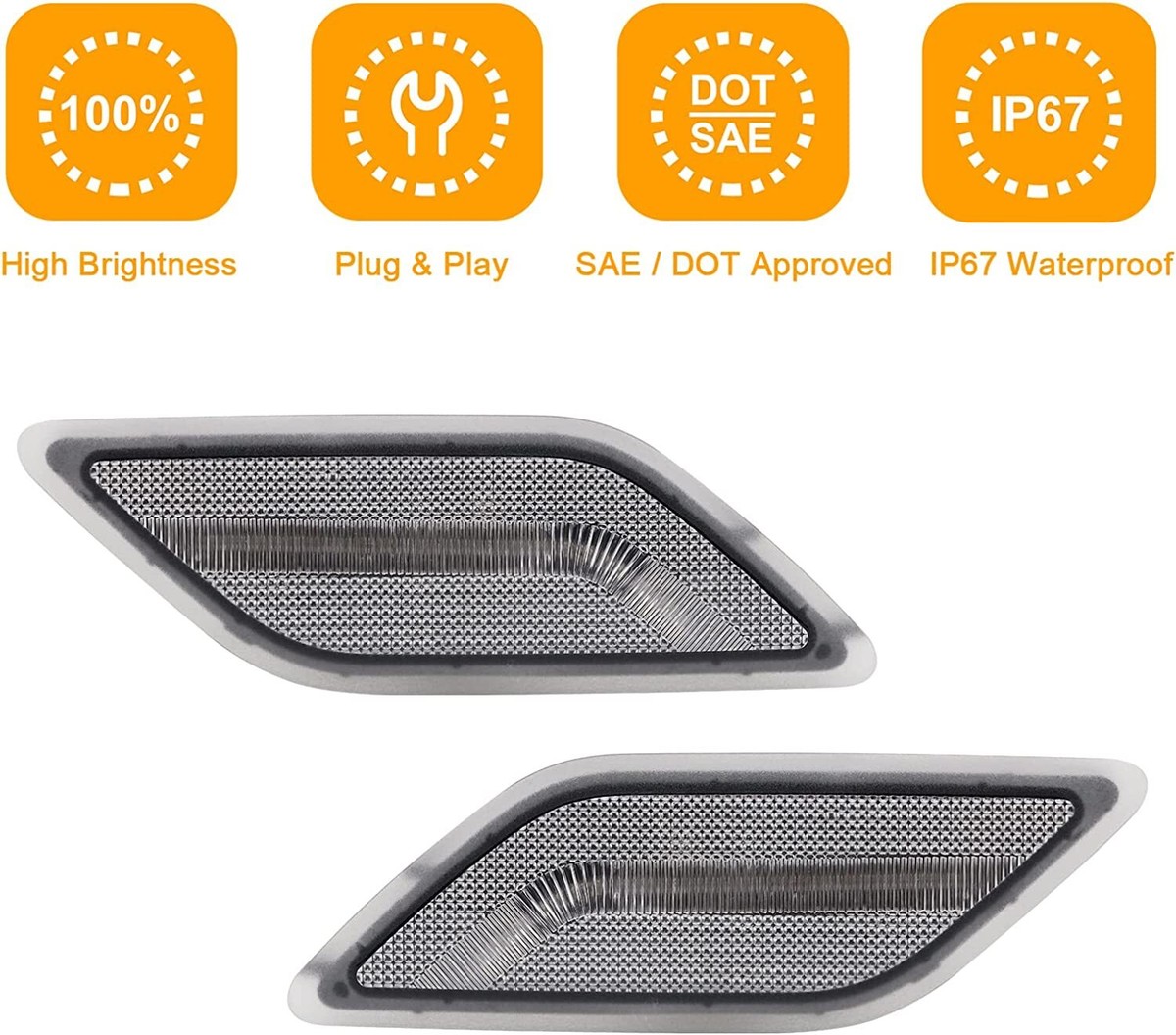 NSLUMO 2x LED Front Side Marker Light – Clear Lens, 6000K White, T10 Bulb For 2010-2013 Benz W212 E-Class