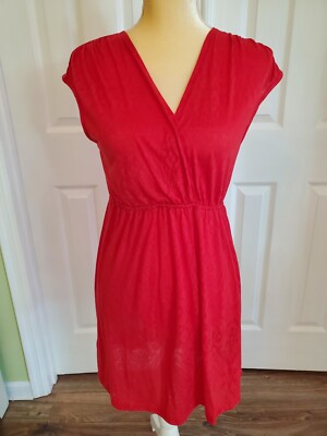 Soma Live Lounge Wear Red Patterned Cap Sleeve Medium Elastic Waist Blouse VNeck