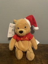 Disney Store Santa Pooh 8" Mini Bean Bag Plush Beanie w/ Christmas Hat