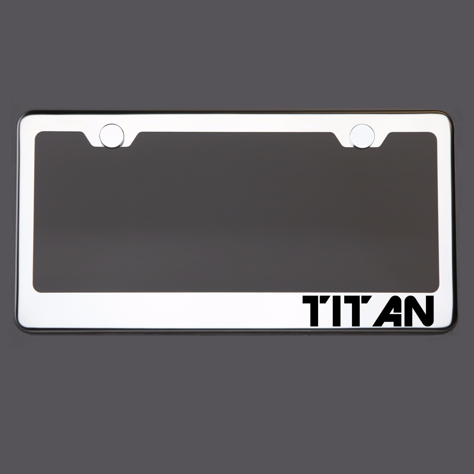 Polish Mirror License Plate Frame TITAN Laser Etched Metal Screw Cap