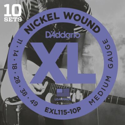 10 Pack D'Addario EXL115 Guitar Strings Nickel Wound Medium 11-49 EXL115-10P