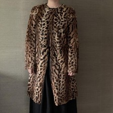 Women’s Leopard Print Rabbit Fur Coat Collarless Jacket Small Gerard Darel