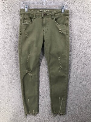 Zara Basic Skinny Jeans Distressed Women s Size 6 Olive Green Z1975 Denim 10155