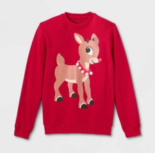 NEW Rudolph The Red Nosed Reindeer Women's Red Holiday Sweatshirt Size Small