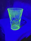 Vintage Uranium Green Depression Juice Glass Tumbler Diamond Optic Honeycomb UV