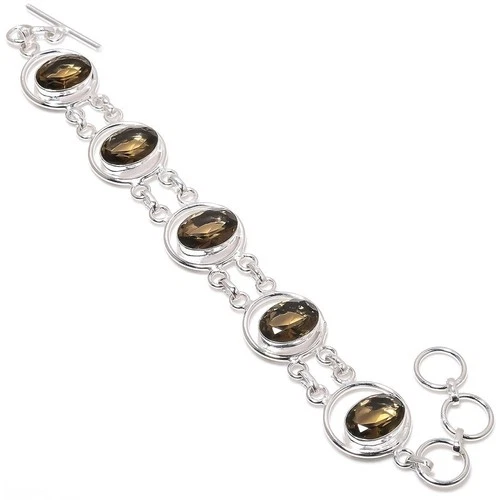 Smoky Quartz Gemstone Handmade 925 Sterling Silver Jewelry Bracelet Size 7-8"