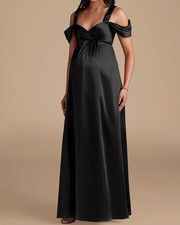 A Line Off The Shoulder Pleated Stretch Satin Floor Length Dress A2 Maternity