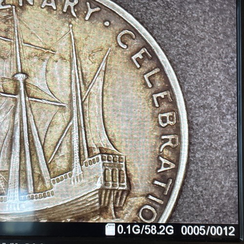 1920 D 50c Pilgrim Tercentenary Mayflower Commemorative Silver Half Dollar - Picture 18 of 24