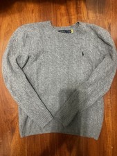 Polo Ralph Lauren Men's Gray Cable-Knit Crew Neck Logo Wool Pullover Sweater L