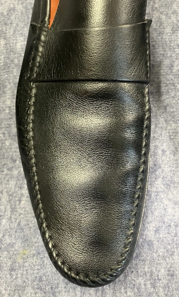Zapatos Mocasines Santoni Para Hombre 11.5 D Cuero Negro Hechos en Italia Sin Cordones Foto 3 de 4