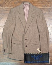 Egon von Furstenberg Men's NWT 38L Harringbone Brown Wool Tweed Blazer Jacket