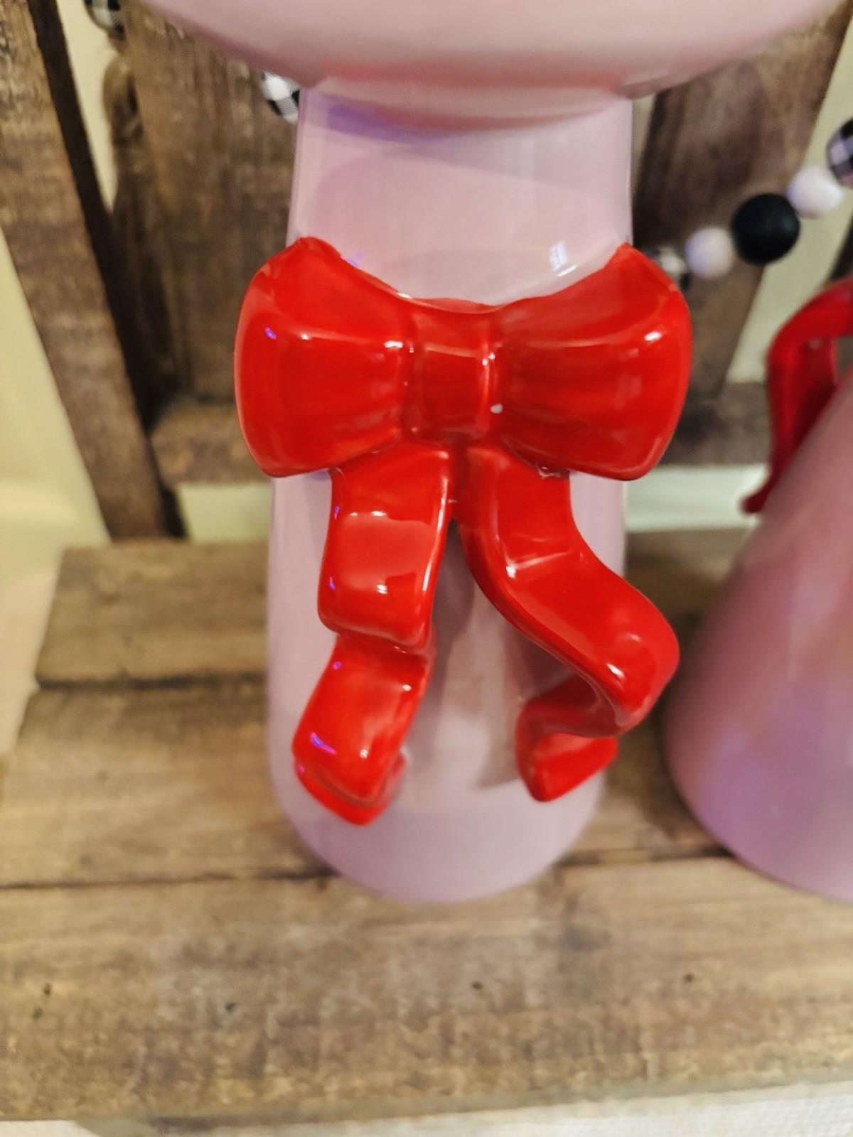 New Ceramic Red Bow/Pink Ceramic Candle Holder Set
