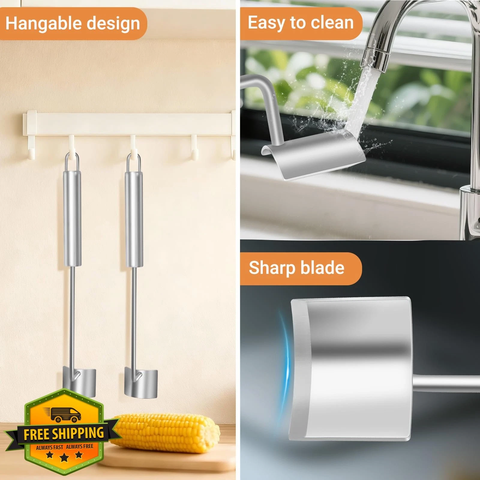 Corn Peeler Cutter Stainless Steel Quick Easy Shucker 2pc