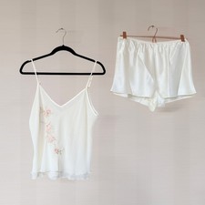 Vintage Embroidered Floral Pajama Set Dainty Coquette Womens L