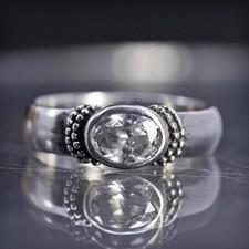 Size 7, vintage sterling silver 925 handmade stackable band ring cz and beads