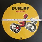 VINTAGE DUNLOP TUBELESS CAREFREE MOTORING GASOLINE OIL PORCELAIN SIGN — photo 3