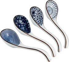 Ceramic Soup Spoons Sets of 4,Asian Soup Spoons,Long Ramen spoons,Japanese so...