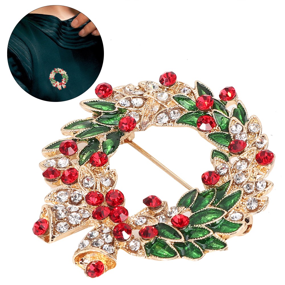 2pcs Round Shape Rhinestone Christmas Style Brooch Alloy Collar Pin Clothes.