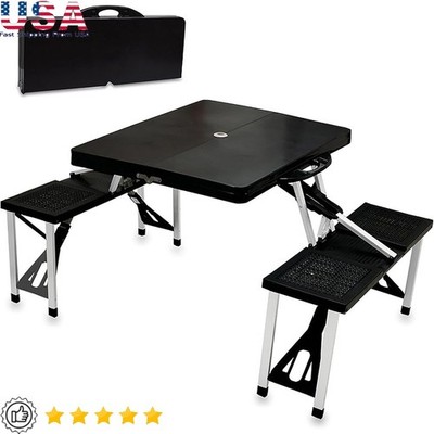 Portable Folding Picnic Table W/ Benches & Umbrella Hole Outdoor Dining New