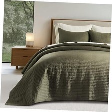 Cotton Sateen Quilt Set King Size, Pre King/Cal King 108" x 96" Olive Green