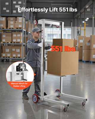 Material Lift Winch Stacker, 551 lbs Capacity Pallet Truck Dolly, 70 in Max Lif