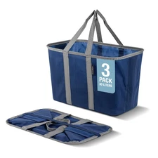 EcoBasket Reusable Grocery Tote - 30L - Pack of 3 - Blue Grey - Collapsible S...
