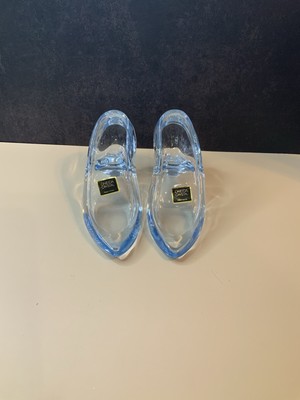 Pair Oneida Hand Cut Blue 24% Lead Crystal Glass Slippers With Box