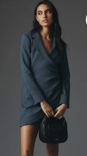 NWT Anthropologie Navy Blue Blazer Mini Dress Cutout Back Ruched Wrap Size 6