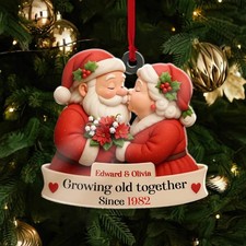 Santa Couple Love Growing Old Together Custom Acrylic Ornament Anniversary