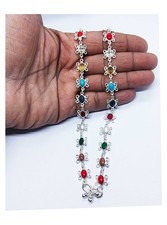 925 Sterling Silver gem Anklet &ndash;Handmade Indian Traditional Bollywood Style-1 ps
