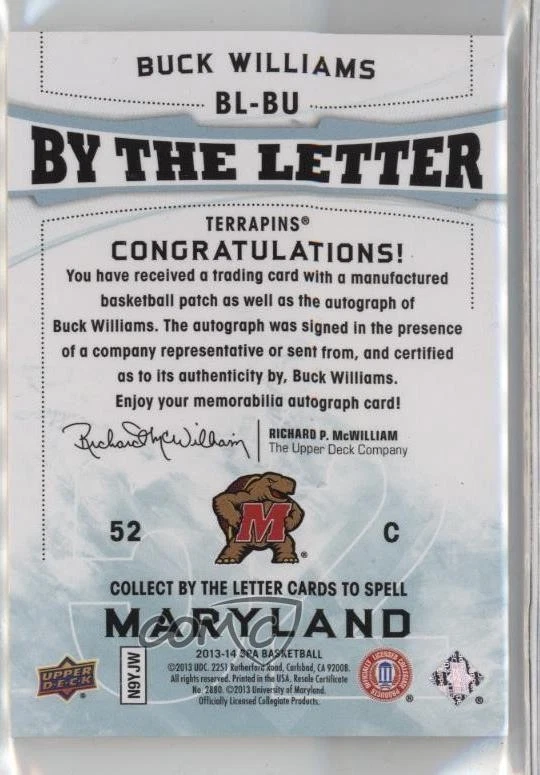 2013-14 SP Authentic By the Letter Auto /50 Buck Williams #BL-BU Auto - Image 2 of 2