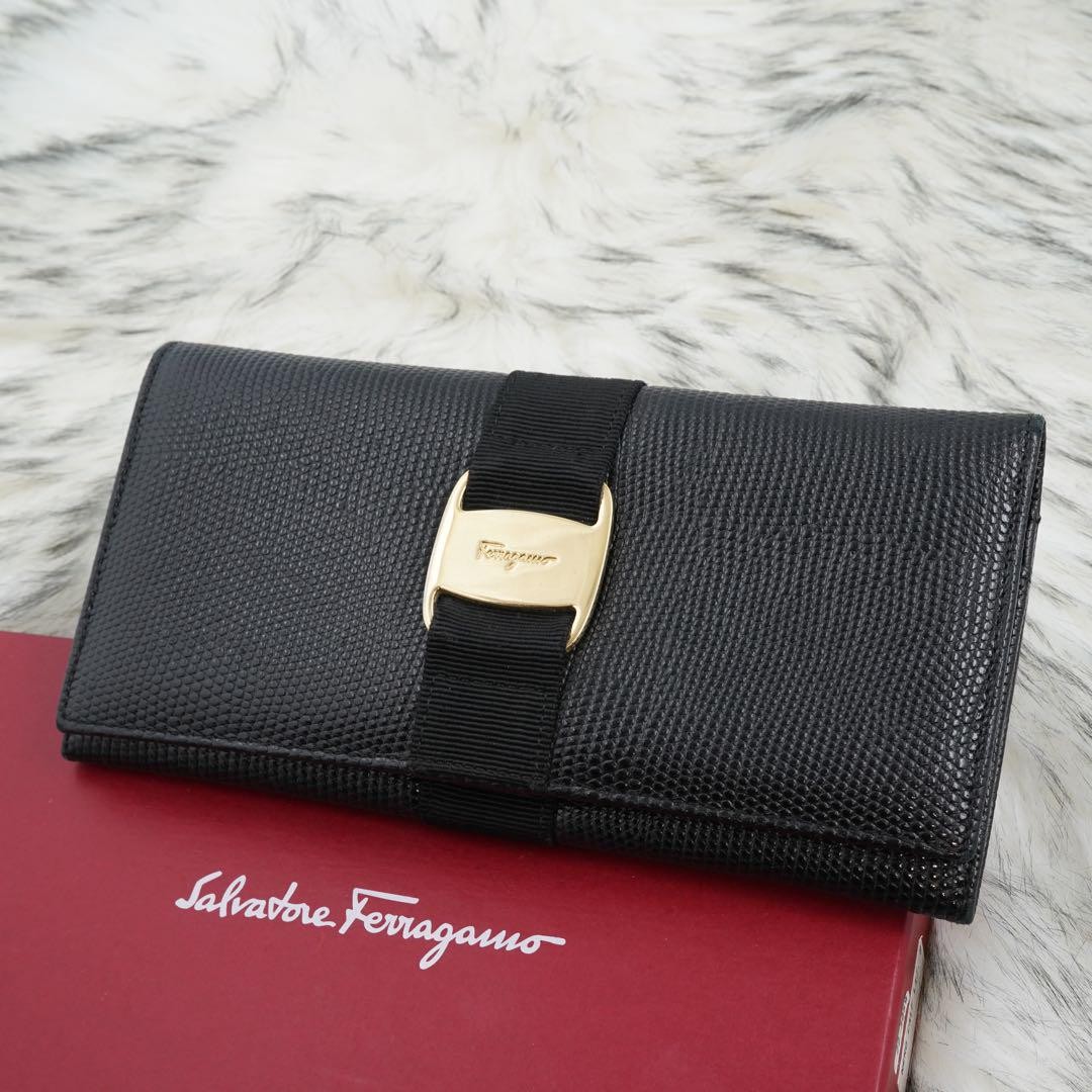 Salvatore Ferragamo Vara Ribbon Black Leather Wallet Long