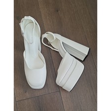 White Platform Block Heel Sandals with Ankle Strap