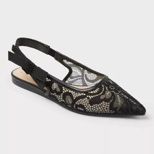 A New Day Women's London Lace Bow Slingback Flats Black Size 9.5 New With Tags
