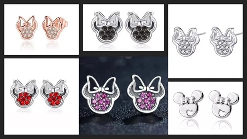 Minnie Mouse Earrings Studs Kids Girls Crystal Jewellery Gift Silver Pink Red