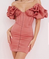 NWOT House Of CB London Annabelle Corset Cocktail Dress Mini Pink Rose Color XS
