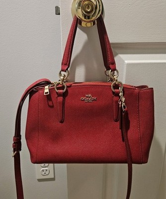 Coach Mini Christie Carryall 2Ways RED Pebbled Leather Medium Crossbody Satchel