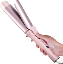 Large Hair Curling Iron 1.6 Inch Barrel - Ionic w/ 3 temps & Auto Shutoff - Pink