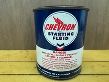 VINTAGE NOS~ 1950'S CHEVRON STARTING FLUID CAN~ EXCELLENT- CONTENTS REMAINING! 