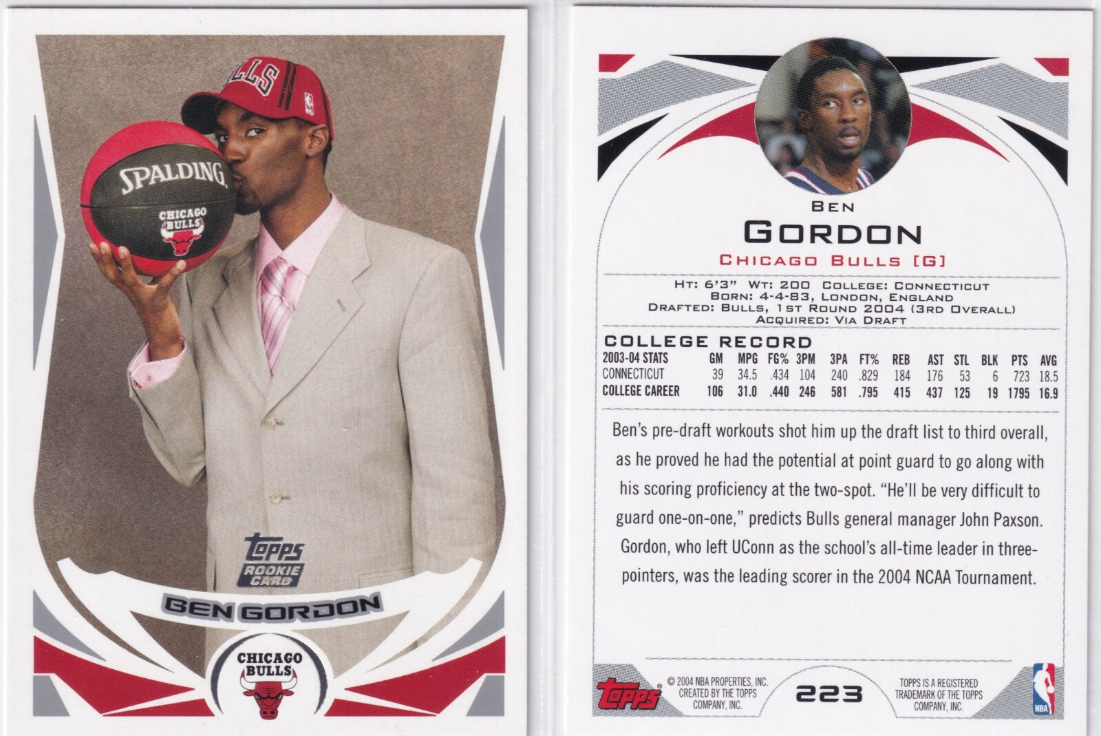 2004-05 Topps Basketball #223 Ben Gordon Rookie Card BULLS