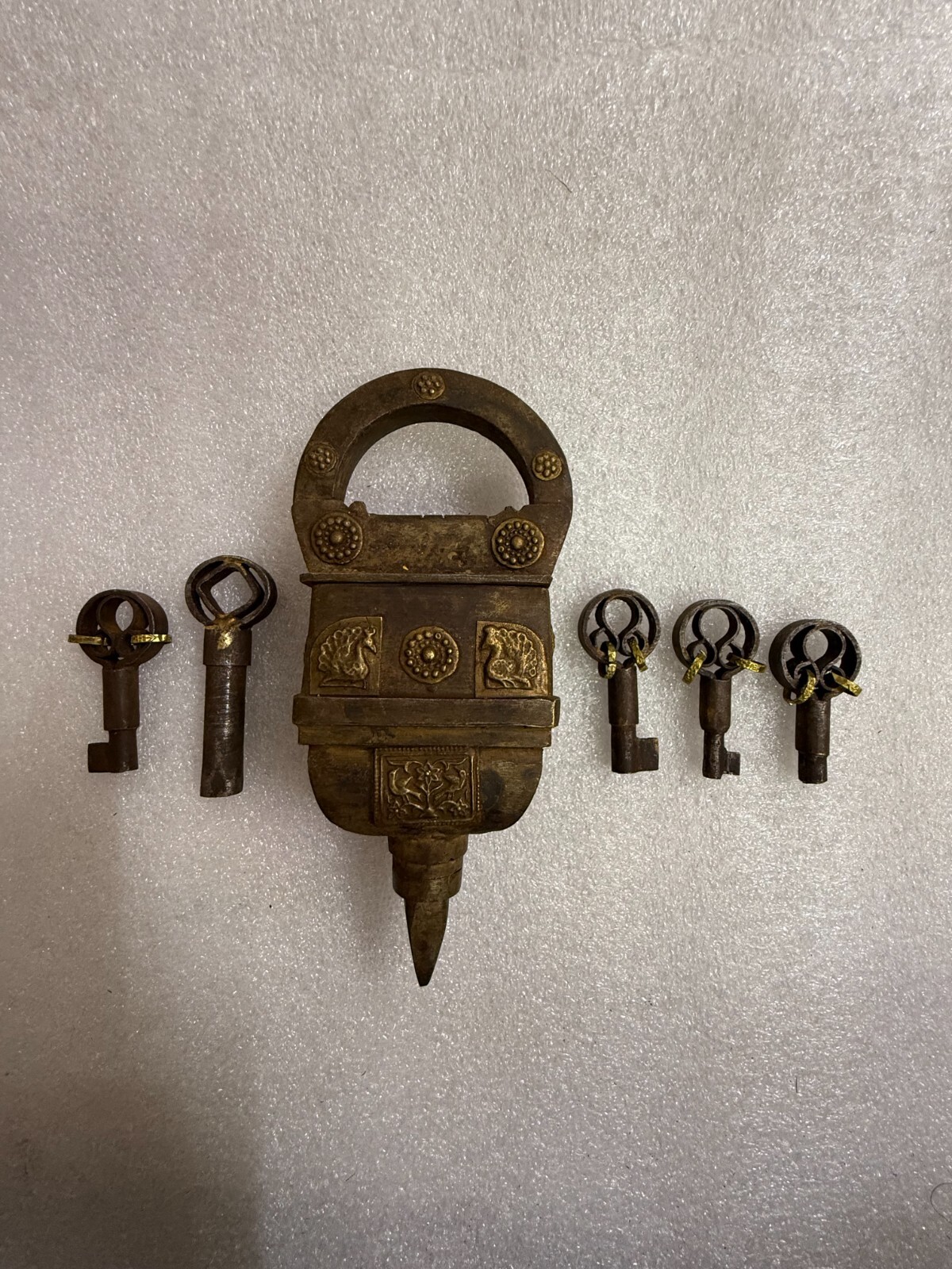 Lock Vintage Brass Work Iron Square Tricky Puzzle Antique Door lock with 5 key