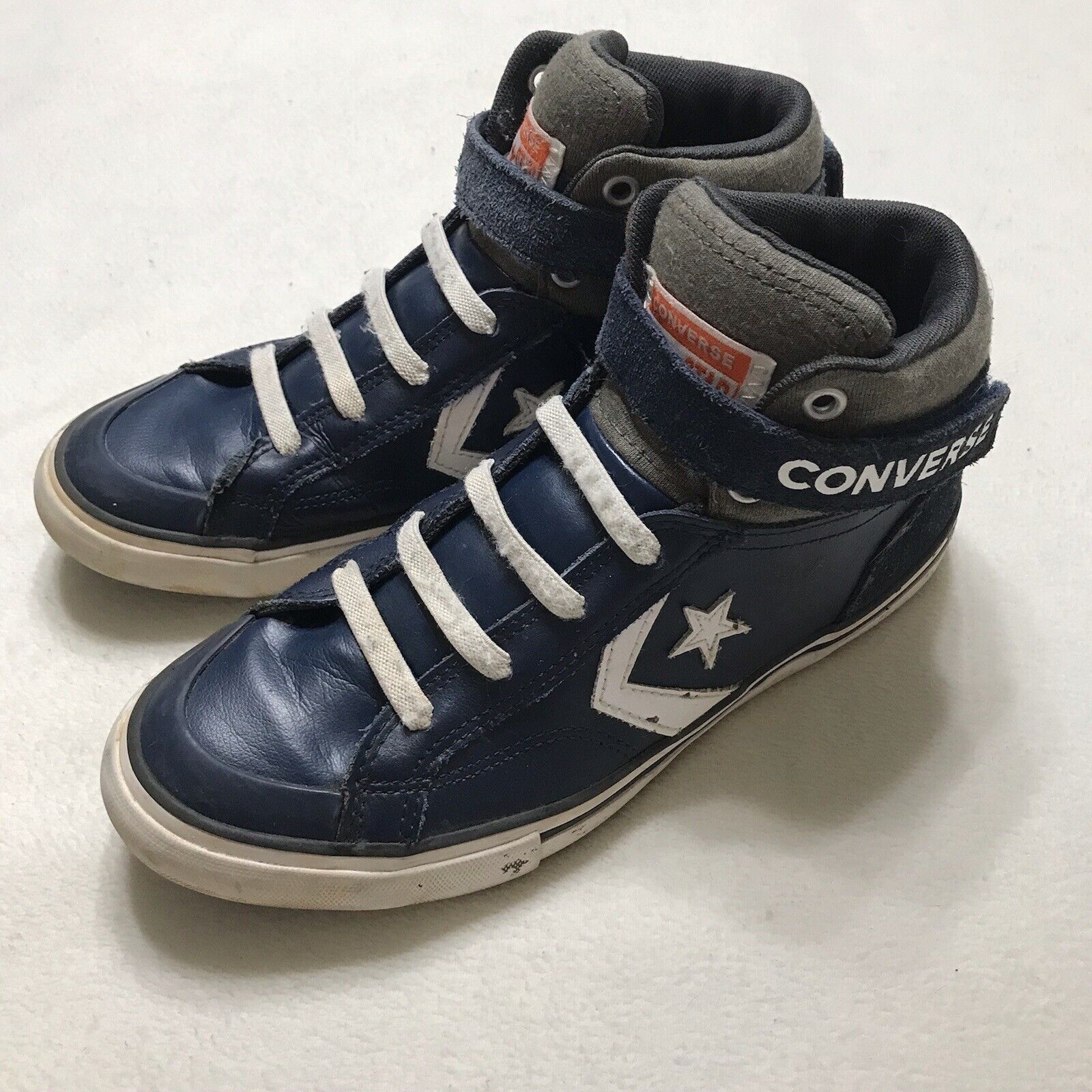 Boys Converse Navy Leather Hi Top Shoes Size | eBay