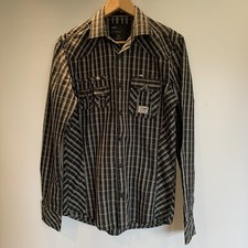 Next Shirt Mens Small Black Grey Checked Button Up Long Sleeve