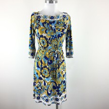 Eliza J S 6 8 Blue Yellow Floral Shift dress 3/4 sleeve Work Cocktail Stretch
